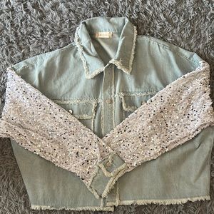 Altar’d State Denim Jacket with sequin sleeves.